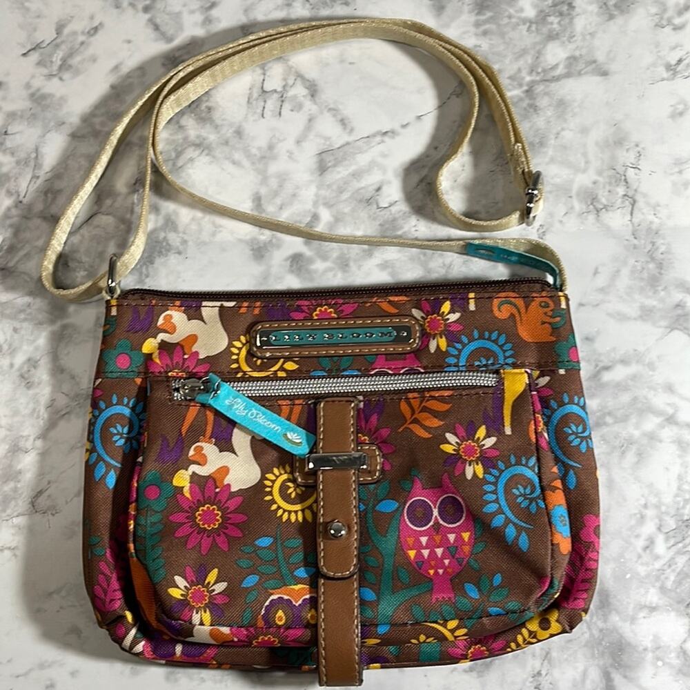 Lily Bloom Brown Crossbody Bag and Woodland Creature and Floral Print